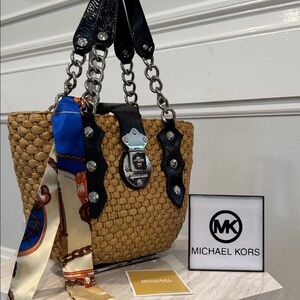 Michael Kors Bag Santorini Natural Straw Chain Vintage Tote